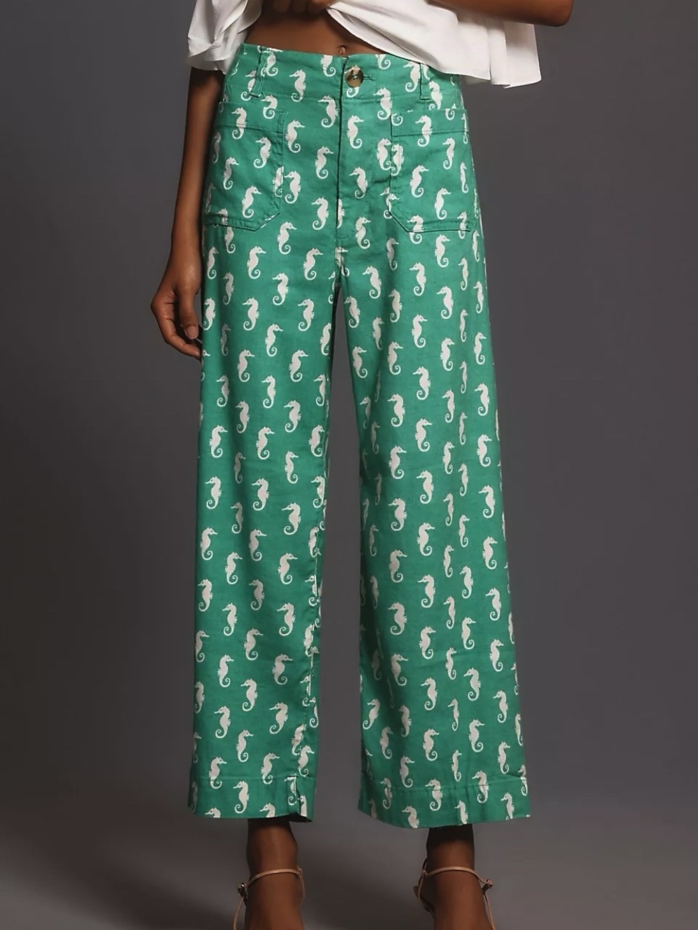 NWT Anthropologie Colette Cropped Linen Wide-Leg Pants Seahorse Green 26 Tall